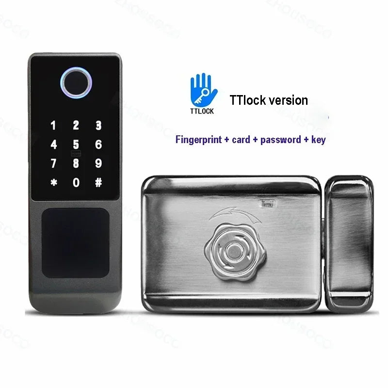 IP66 Waterproof Tuya Wifi Fingerprint Smart Door Lock Outdoor Gate TTLock Bluetooth Password Card Electronic Rim Lock For Home