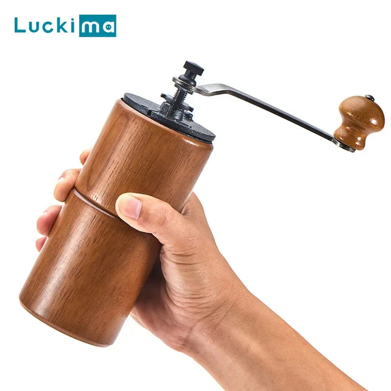 Wooden Manual Coffee Grinder Bean Conical Burr Coffee Mill for Espresso Fine Coarse Adjustable Portable for Travel Home Office