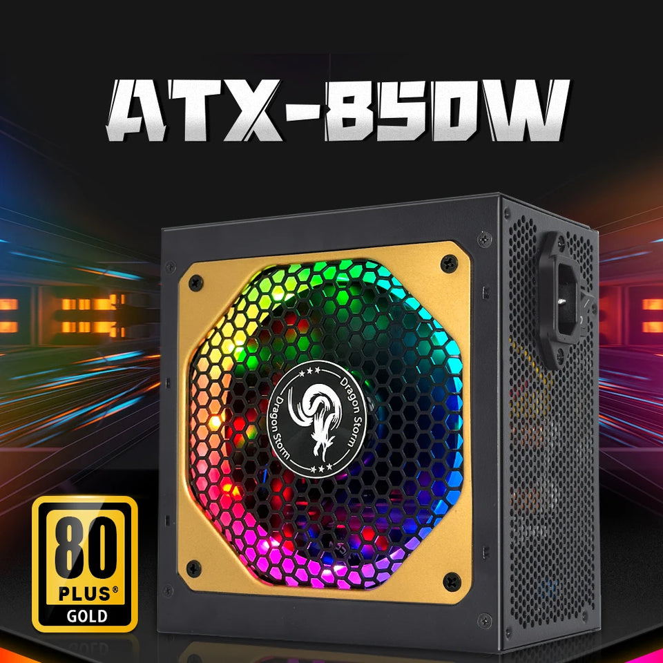 JULONGFENGBAO ATX 850W Full Modular RGB 80Plus Gold 20+4Pin 12V PSU Professional E-Sports Video Game Computer PC Power Supply