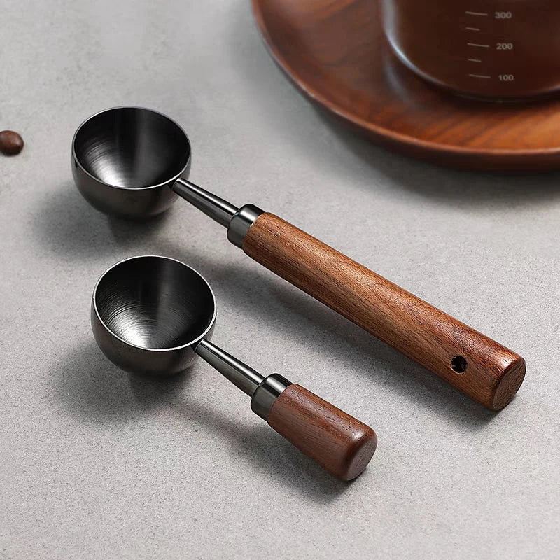 1pc New 304 Stainless Steel Measuring Spoon Coffee Bean Spoon 30ml Walnut Handle Coffee Powder Spoon Baking Spoon