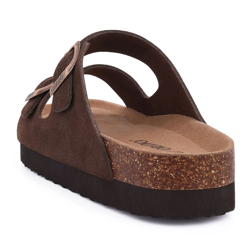 Gacimy Women Fashion Thick Sole Leather Clogs Slippers Classic Women's Mules Cork Clogs Slipper Outdoor Deep Heels Shoes Sandal