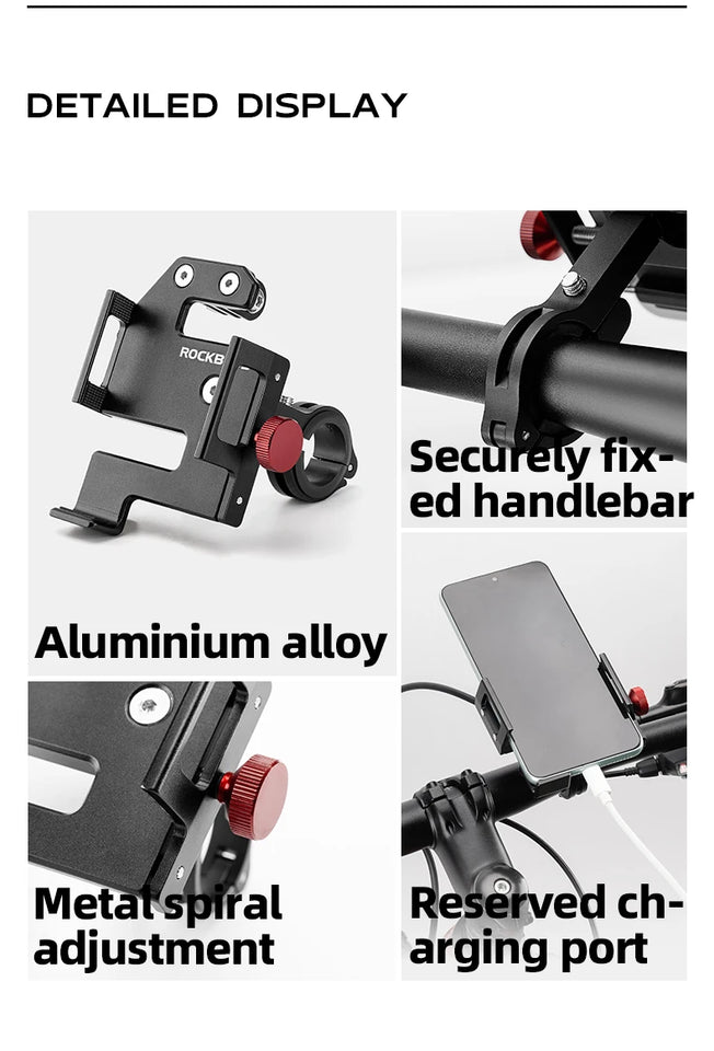 ROCKBROS Bike Phone Holder 360° View Bicycle Phone Holder for 4.7-7 inch Mobile Phone Moto Motorcycle Bracket Shockproof Bracket