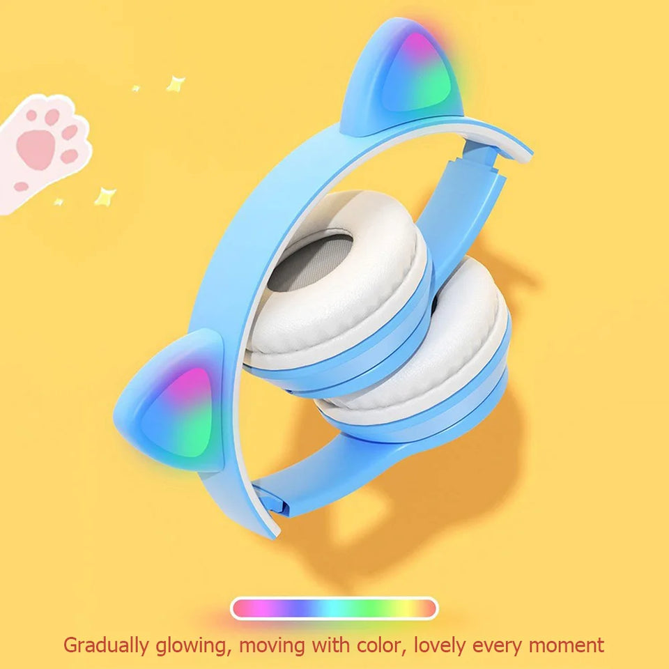 Wireless Bluetooth Headphones Cat Ear Gaming Headset Glow Light Helmets Cute Sports Music Headsets For Children Girl Gifts