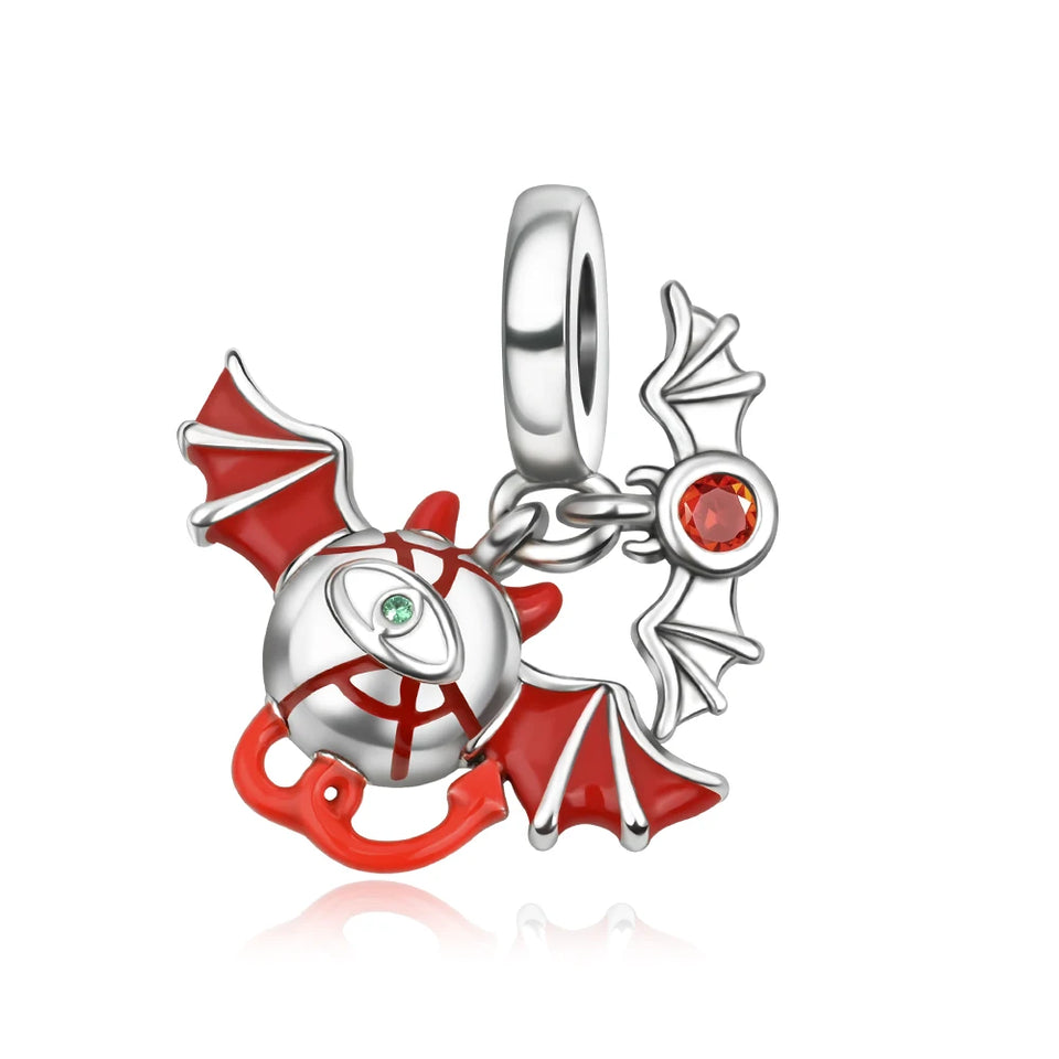 Red Series 925 Sterling Silver Koi Firecracker Dragon Heart Mushroom Coffee Machine Charm Fit DIY Bracelet Necklace Niche Gifts