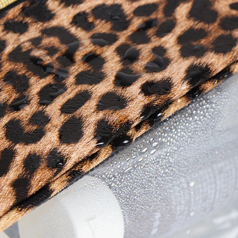 Waterproof Large Capacity Leopard Print Clear Makeup Bag Portable Travel Toiletries Storage Cosmetic Organizer with Zipper