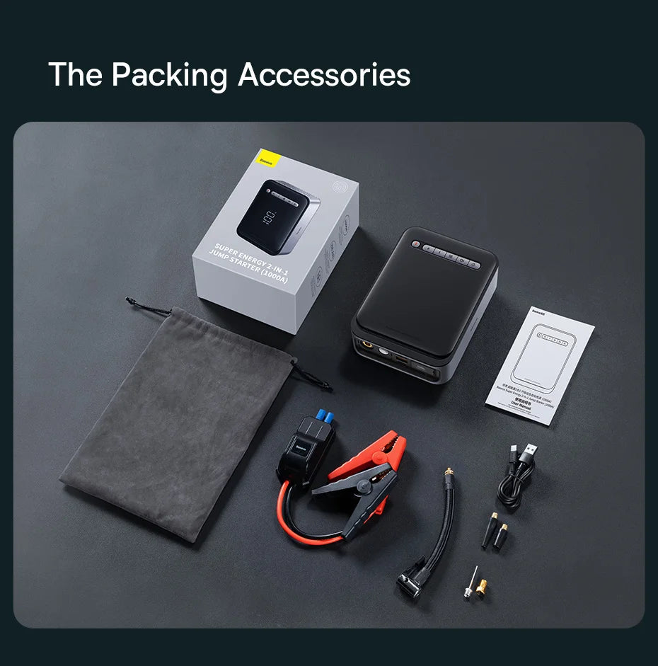 Baseus 2 In 1 Car Air Pump 8000mAh Power Bank Portable Air Compressor with LCD Digital Display Car Tire Inflator Pump