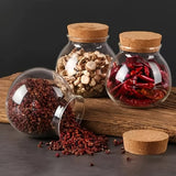 1pc Storage Container, 500ml Round Glass Storage Jar With Sustainable Cork Lid, For Coffee,Tea,Spices ,Kitchen Organizers