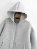 HH Autumn Women Gray Jacket With Hood Long Sleeve Big Pocket Zipper Jacket Coat Woman Loose Casual Outerwear Coat Tops