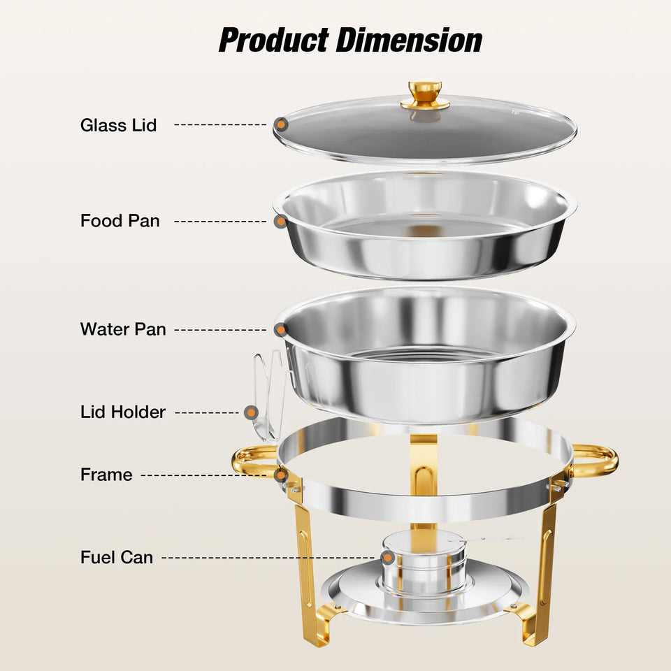 2/4 Pack Chafing Dish Buffet Stainless Steel Chafer Pan Round Catering Warmer w/Glass Lid for Party Banquet