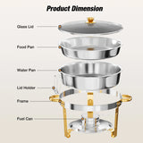 2/4 Pack Chafing Dish Buffet Stainless Steel Chafer Pan Round Catering Warmer w/Glass Lid for Party Banquet
