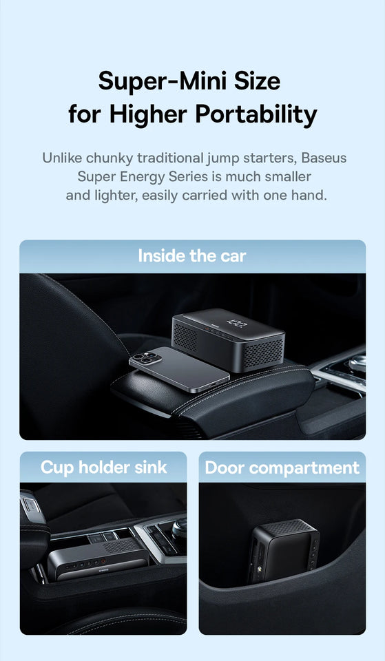 Baseus 4 In 1 Car Jump Starter with LED Lighting 600A Portable Car Battery Charger Power Bank Tire Inflator Pump Air Compressor