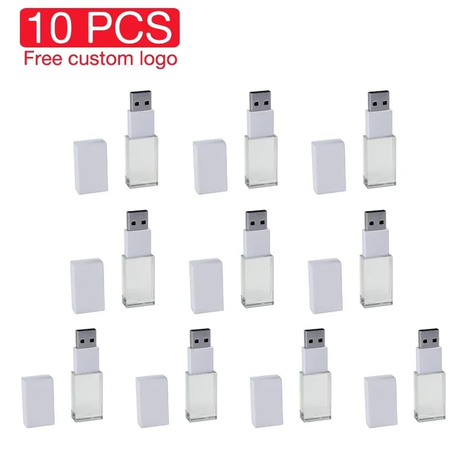 10PCS LOT High-speed Crystal USB Flash Drives 128GB Free Logo Pendrive 64GB Memory Stick 32GB 4GB Iron Box high-capacity U Disk