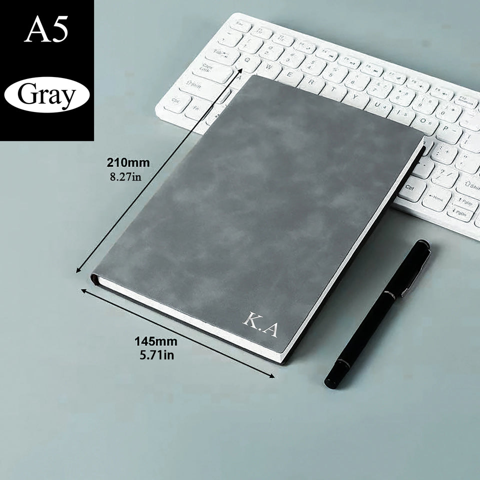Personalized Custom NoteBook 3D Silvery Engraving Name Minimalist Notebook Faux Leather A5 Soft Cover with Bookmarks