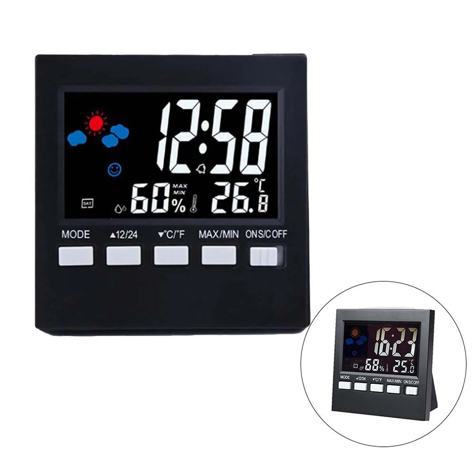 Electronic Alarm Clock with Backlit Thermometer and Hygrometer  Voice Controlled  Accurate Time and Temperature Reading