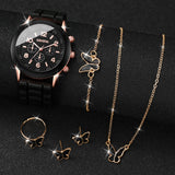 5/6PCS Women's Watch Casual Silicone Band Quartz Watches Butterfly Jewelry Set(Without Box)