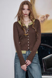 ELFSACK 2025 Autumn New Arrivals Casual V Neck Color Block False Two Piece Knitted Sweater For Woman