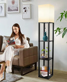 Floor Lamp with Shelves Modern Standing Shelf Lamp with 3 Color Temperature LED Bulb White Shade for Living Room Bedroom Office