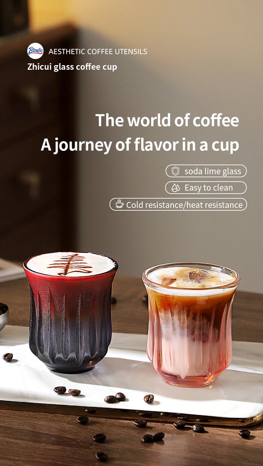 Bincoo High End Coffee Cup Elegant Retro Glass for Americano Dirty Flat White Espresso and Latte Available in 90/200/240/400ml