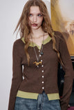 ELFSACK 2025 Autumn New Arrivals Casual V Neck Color Block False Two Piece Knitted Sweater For Woman
