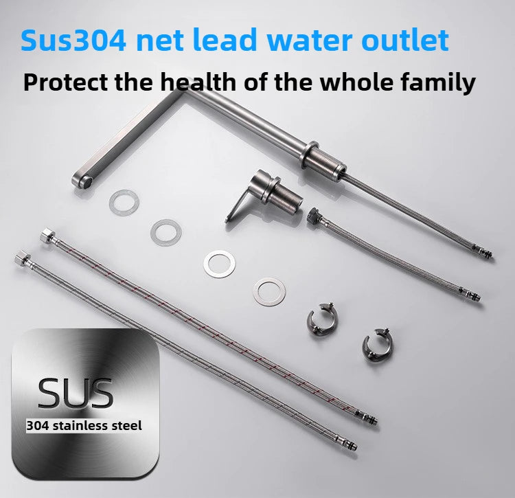 Hidden Lifting Folding Kitchen Faucet 304 Stainless Steel Sink Faucet Hot and Cold Mixed Water Separate Sink Tap Dual Holes
