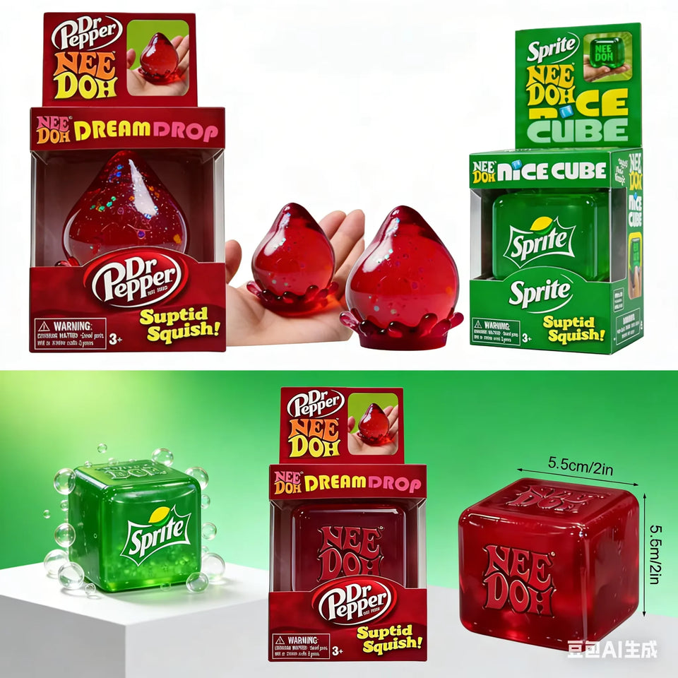Dr Pepper X NeeDoh Nice Cube Squishy Stress Relief Toy Soft Squeeze Fidget Cube for Kids & Adults Anxiety Relief Sensory Toy