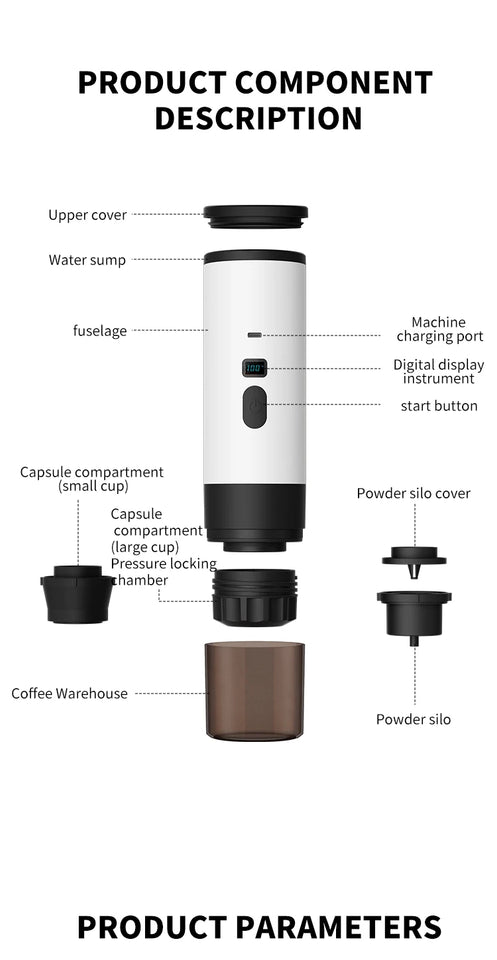 Portable Wireless Charging Coffee Machine 15BAR Multi-function 3 in 1 Fully Automatic Heating Overflow Capsule Coffee Machine