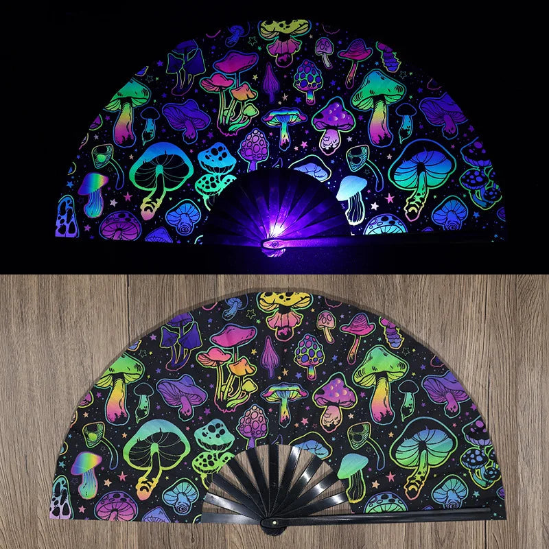 Folding Fan Bright Color Rainbow Starry Sky Color Glow In The Dark Festival Performance Party Supplies Hand Fan Xmas Dance Fan