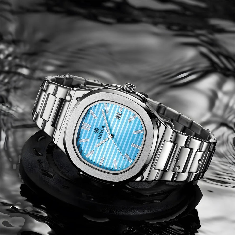 OGEDA 2024 new 40MM square men's quartz watch glass stainless steel waterproof 3Bar luminous C3 reloj hombre watches for men