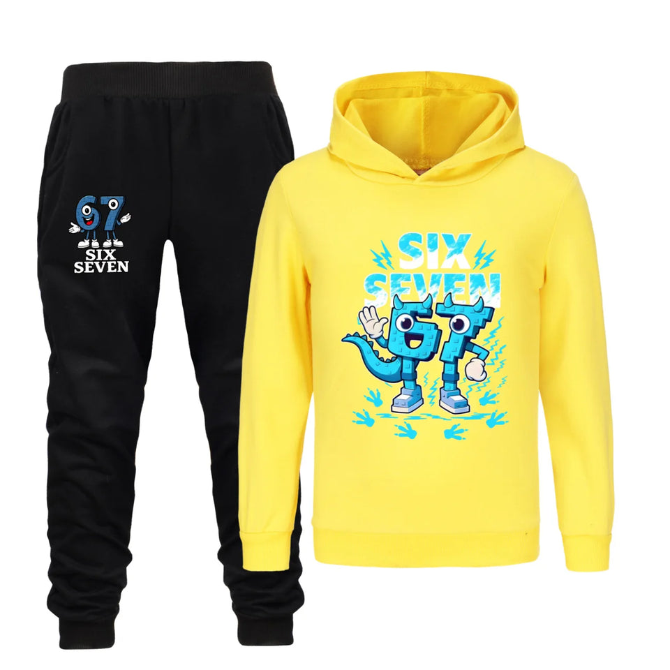 Kids Clothes Steal a Brainrot Six Seven 6-7  Baby Girls Hooded Sweatshirt Pants 2pcs Set Boys Autumn Pullover Tracksuits 5192