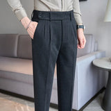 Autumn Winter Neapolitan Trousers Men with 5% Wool Fabric, Coffee Fashionable Simple & Versatile Casual Pants,pantalones Hombre