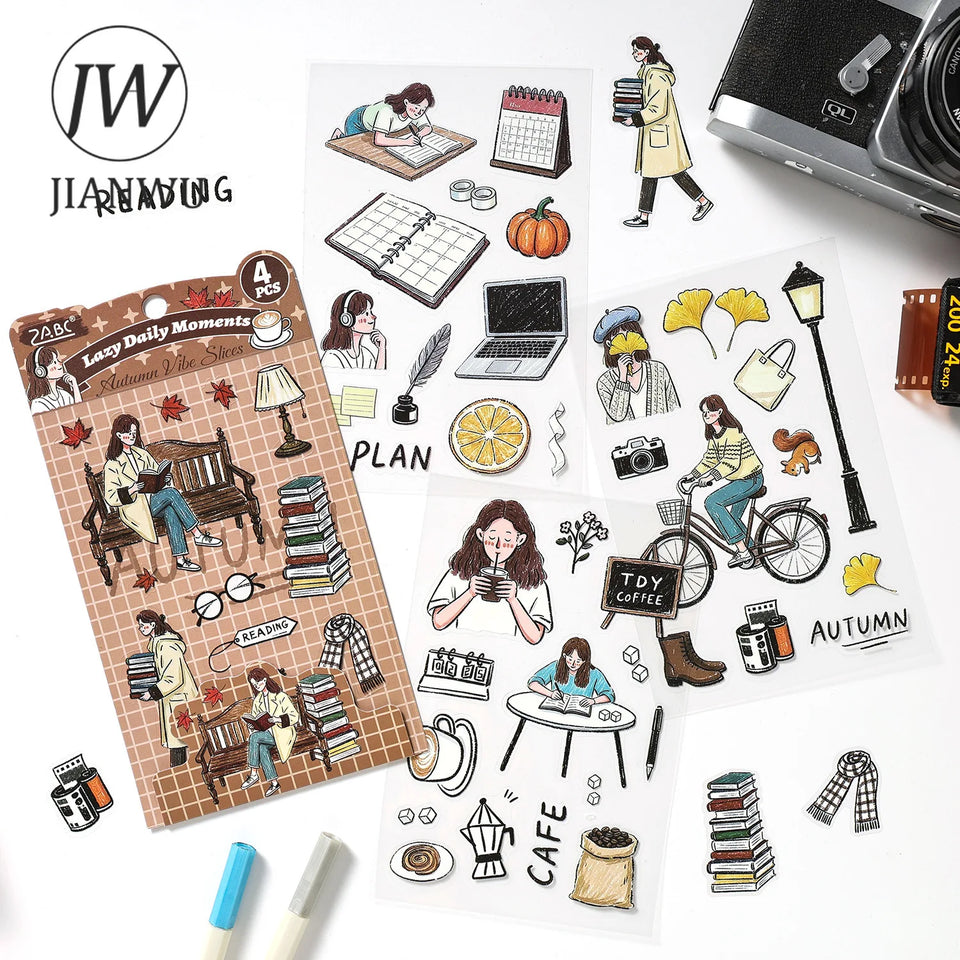 JIANWU Good Collection Book Series Vintage Life Character Landscape Material Collage PET Sticker Creative DIY Journal Stationery