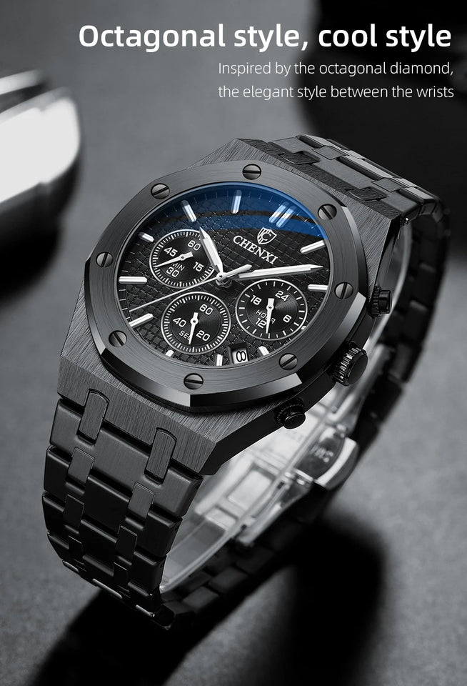 CHENXI Business Quartz Man Wristwatch Multi-function Luminous Calendar Men's Watches Waterproof Chronograph Stop Watch