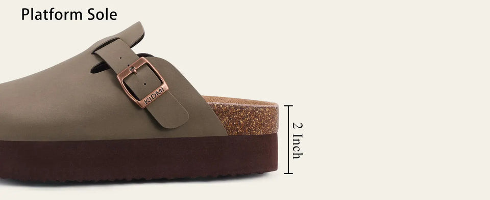 Gacimy Women Fashion Thick Sole Leather Clogs Slippers Classic Women's Mules Cork Clogs Slipper Outdoor Deep Heels Shoes Sandal