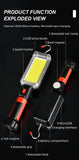 COB Floodlight Rechargeable Lamp Led Work Light Use 2*18650 Battery Led Portable Magnetic Light Hook Clip Waterproof