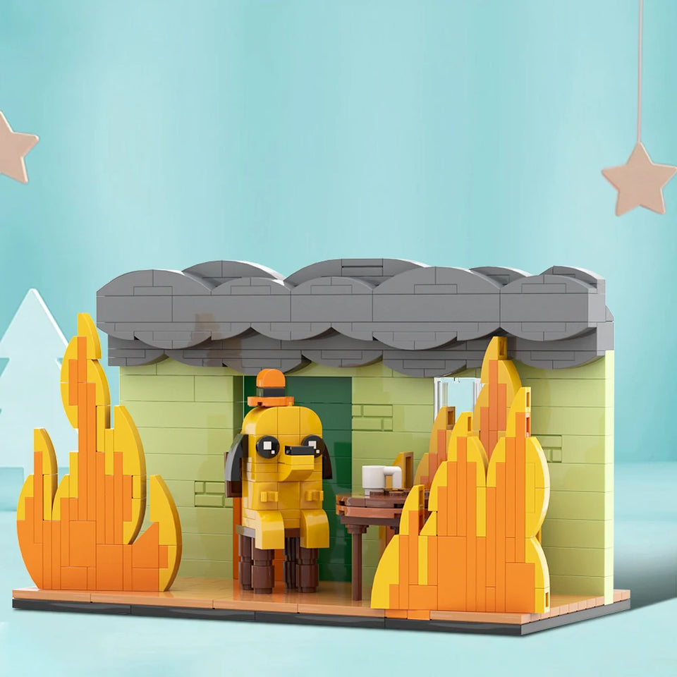MOC This is Fine Dog Animal Dog Building Blocks Cartoon Creative Animal Bricks Animation Creative Ornament Toys Children's Gifts