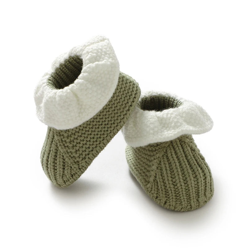 Newborn Baby Shoes Knitted Infant Boy Girl Footwear 0-18M Fashion Patchwork Ruffles Children Bed Walk Boots Warm Shallow Autumn
