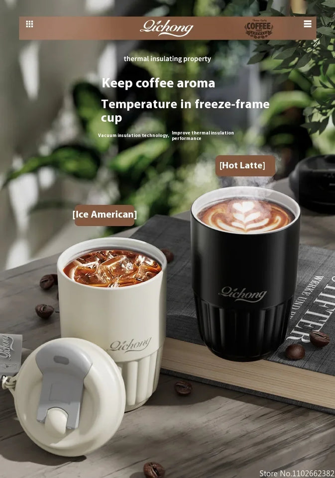 410ml Ceramic Liner Thermos Coffee Cup Double Wall Stainless Steel Vacuum Insulated Thermos For Coffee Thermal Mug Tumbler Gift
