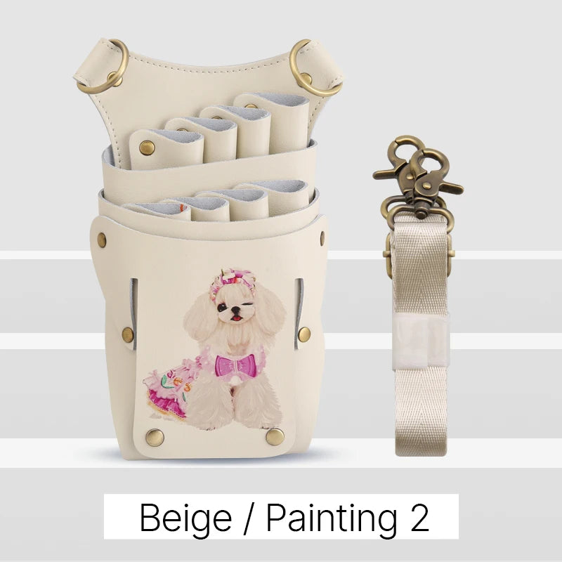 Fenice scissors storage bag,hold 8 scissors, 8 paintings, 6 colors cowhide,waist bag, pet beautician, barber's special waist bag