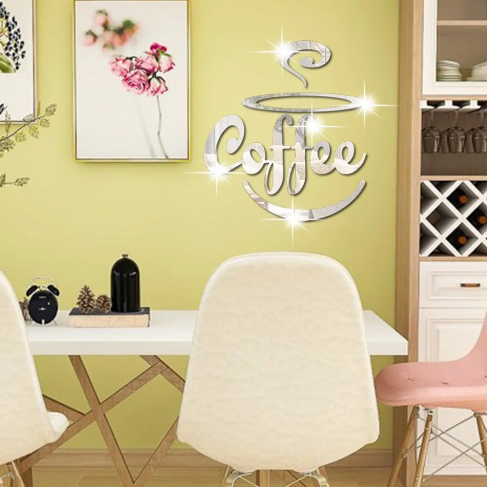 New Creative Acrylic Mirror Coffee Cup Wall Paste Living Room Bedroom Background Wall Decoration Self-adhesive Mirror
