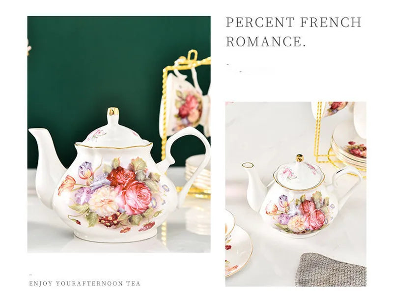 400ML European Bone China Teapot English Afternoon Tea Set Teapot High-Grade Porcelain Coffee Pot Heat Resistant Kettle Pot