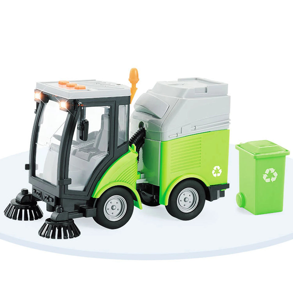 Friction Powered Wheels Vehicle Kids with Light and Sound Effects Removable Garbage Can 1/16 Street Sweeper Truck Birthday Gift