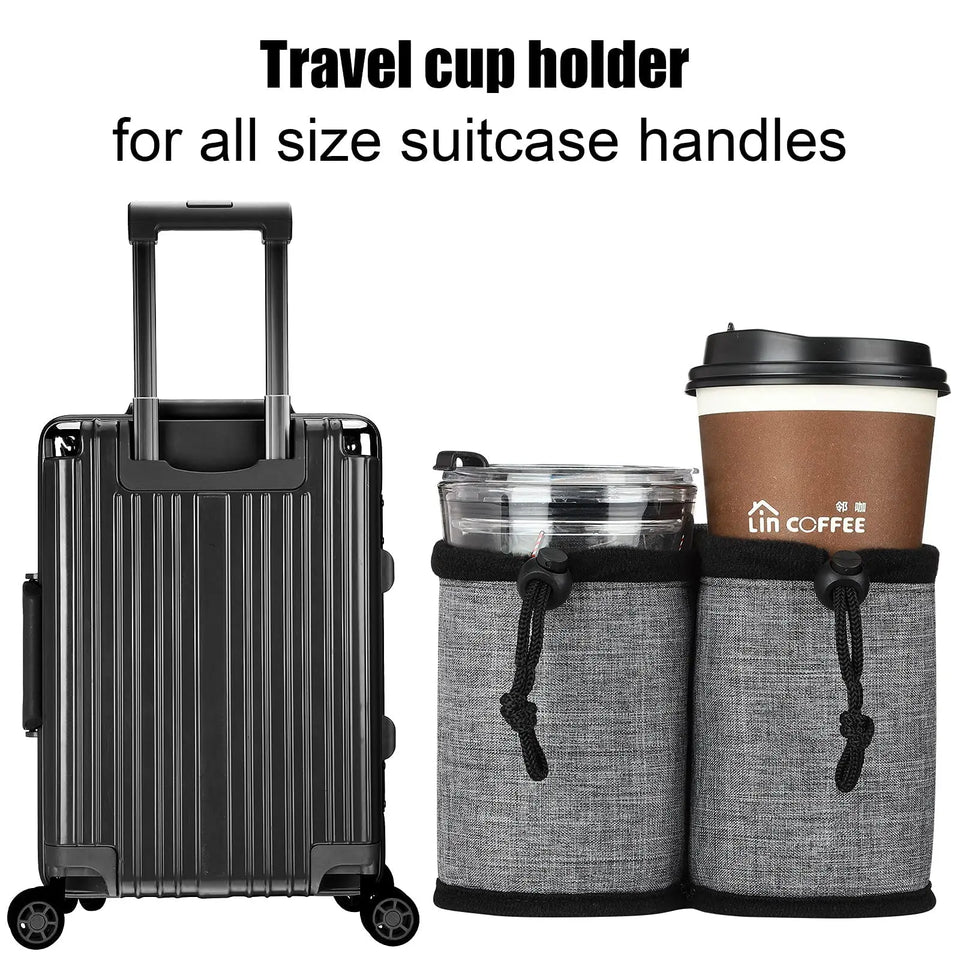 Luggage Cup Holder Travel Essentials Cup Holder Hands-Free Drink Holder with 2 Coffee Mugs Suitcase Drink Bag Travel Luggage Acc