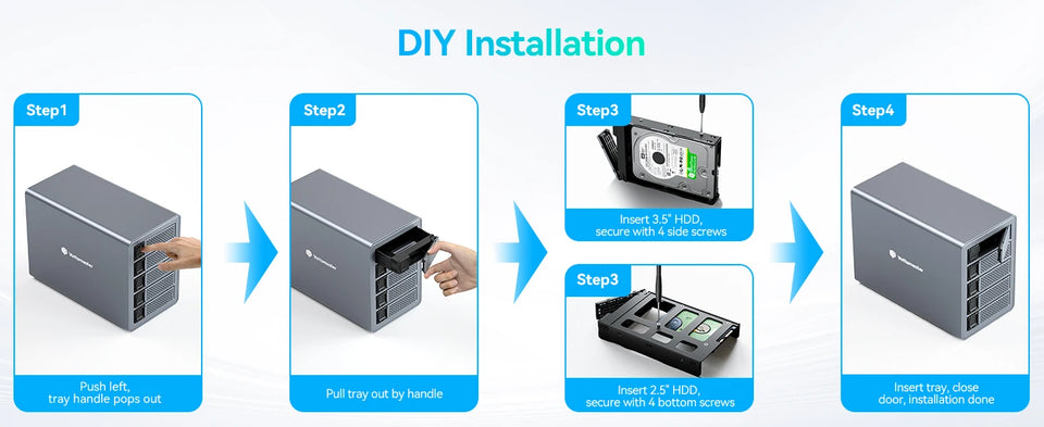 【Free Local Warehouse!】Yottamaster 150W External Hard Drive Enclosure 2.5"3.5" SATA HDD SSD Enclosure RAID Hard Drive Storage