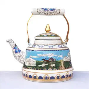 1.7L Tibetan Style Porcelain Enameled Teapot Chinese Ethnic Characteristic Milk Tea Infuser Enamel Boiling Water Kettle