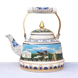 1.7L Tibetan Style Porcelain Enameled Teapot Chinese Ethnic Characteristic Milk Tea Infuser Enamel Boiling Water Kettle