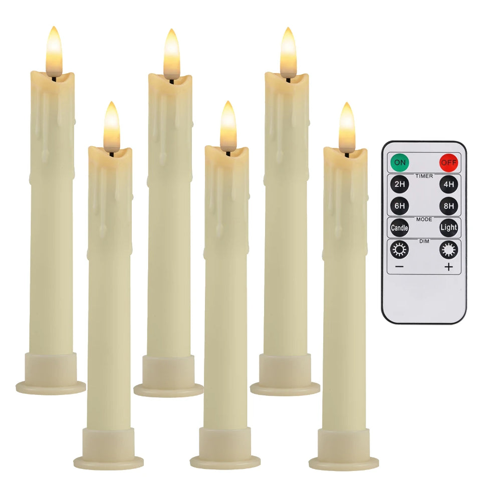 LED Flameless Taper Candles 6.5/11" Battery Operated Fake Flickering Candlesticks Electric Long Candles for Wedding Home Decor