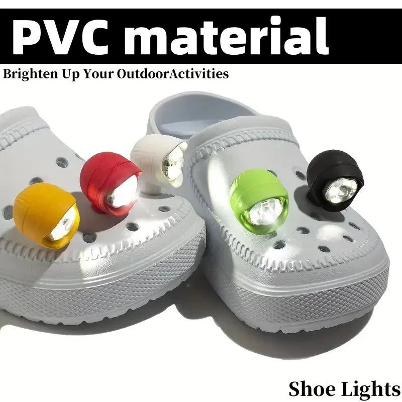 2PCS Shoe Lights PVC LED Headlight Shoe Charms Accessories for Night Rides Outdoor Activities Slipper Button 3 Lighting Modes