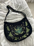 Dark Gothic Witch Plant Embroidered Flannel Shoulder Underarm Bag, Vintage Large Capacity Crossbody Bag,  Bags for Women