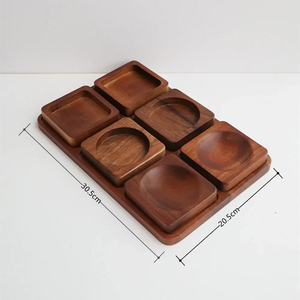Creative Jiugongge Molecular Cuisine Western Restaurant Plate Dessert Wooden Tableware Restaurant Dim Sum Plate Barbecue Plate