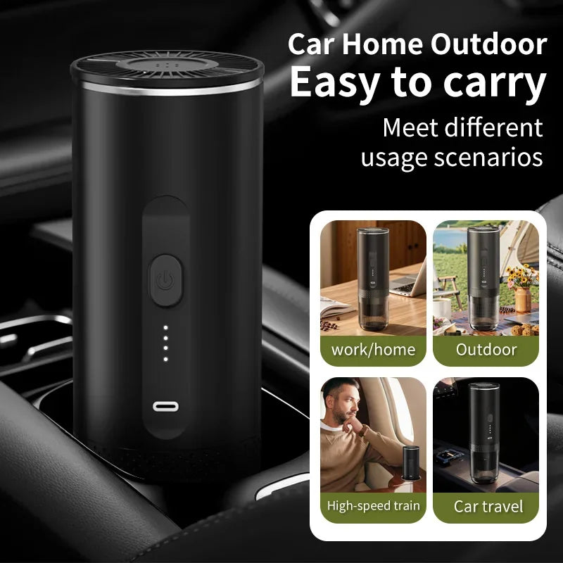 Electric Espresso Coffee Machine for Car & Home Camping Portable Coffee Maker Capsule Powder Travel 2-in-1 Wireless Coffee Maker